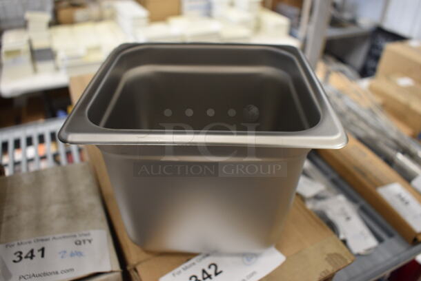 6 BRAND NEW IN BOX! Stainless Steel 1/6 Size Drop In Bins. 1/6x6. 6 Times Your Bid!