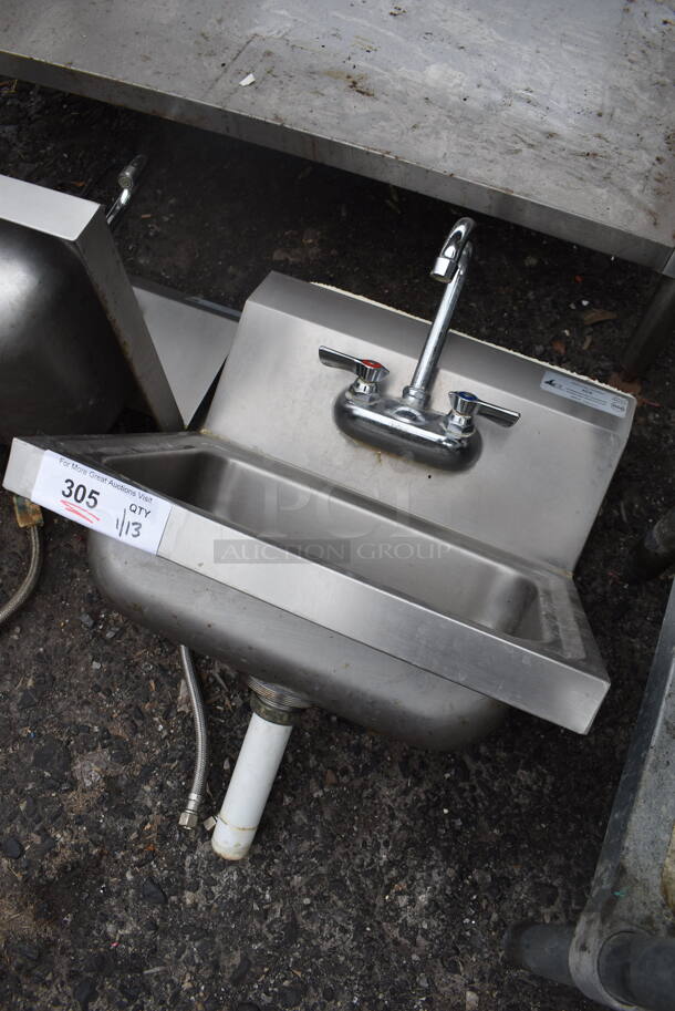 Stainless Steel Single Bay Wall Mount Sink w/ Faucet and Handles. 17x17x24 - Image 3 of 6