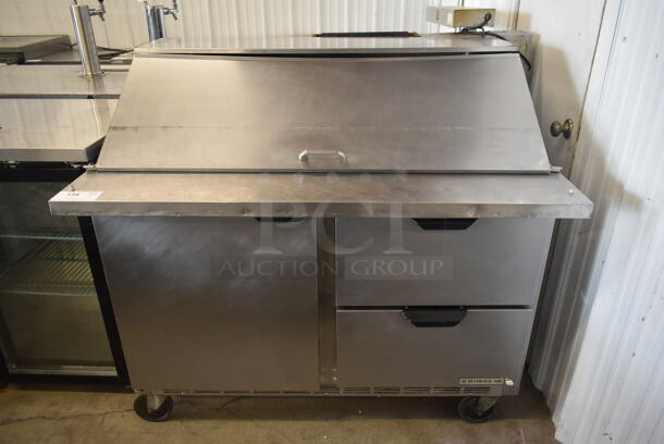 Beverage Air Stainless Steel Commercial Sandwich Salad Prep Table Bain Marie Mega Top w/ 2 Drawers and Door on Commercial Casters. 115 Volts, 1 Phase. Tested and Powers On But Does Not Get Cold - Image 1 of 7