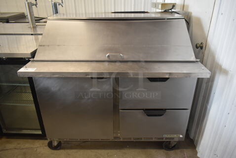 Beverage Air Stainless Steel Commercial Sandwich Salad Prep Table Bain Marie Mega Top w/ 2 Drawers and Door on Commercial Casters. 115 Volts, 1 Phase. Tested and Powers On But Does Not Get Cold