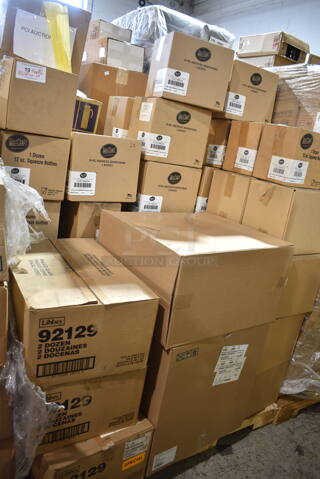 PALLET LOT of 45 BRAND NEW Boxes Including 3 Box Libbey 92129 33.5 oz Milk Bottles, 161052 Glass Rack, Tablecraft 112CIM071 Texas Pit Squeeze Bottles, Tablecraft 112CIM004 Squeeze Bottles, Tablecraft 112CIM072 Squeeze Bottles. 45 Times Your Bid! 