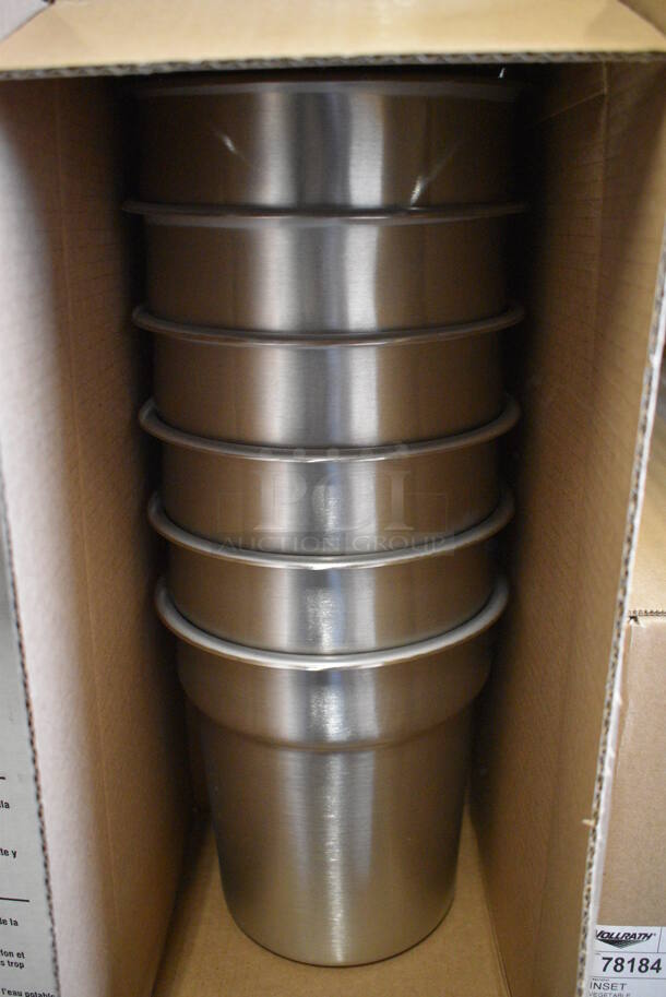 6 BRAND NEW IN BOX! Vollrath Stainless Steel Cylindrical Drop In Bins! 7.5x7.5x8. 6 Times Your Bid! - Image 1 of 2