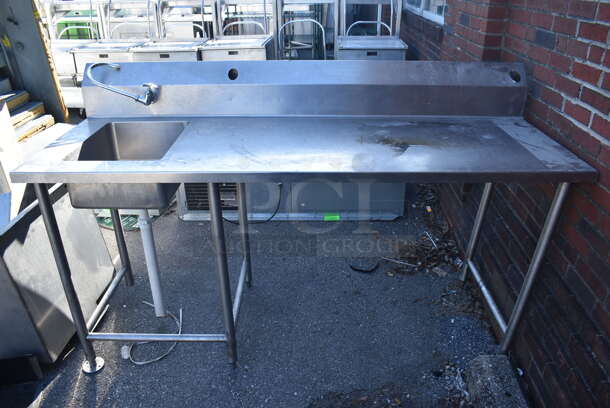 Stainless Steel Table w/ Sink Bay and Faucet. 76x29x45. Bay 14x18x7