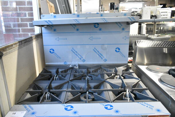 BRAND NEW SCRATCH AND DENT! Vulcan 36S-6BN Stainless Steel Commercial Floor Style Natural Gas Powered Range w/ Oven, Over Shelf and Back Splash. 215,000 BTU - Image 5 of 9