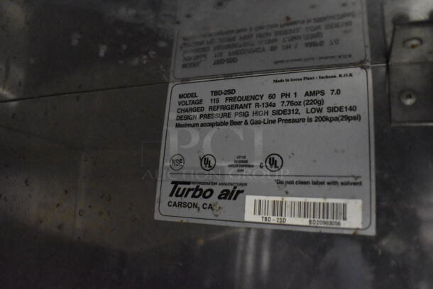 Turbo Air TBD-2SD Stainless Steel Commercial Direct Draw Kegerator w/ 2 Single Head Beer Towers, 2 Couplers. 115 Volts, 1 Phase. 59x27x50. Tested and Working! - Image 7 of 7