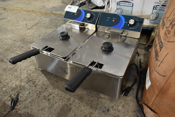 BRAND NEW SCRATCH AND DENT! 2023 Hoocoo FRY-20L Stainless Steel Commercial Countertop Electric Powered 2 Bay Fryer w/ 2 Lids and 2 Dry Baskets. 120 Volts, 1 Phase. - Image 3 of 9