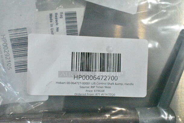 4 BRAND NEW SCRATCH AND DENT! Items Including HP00295580 Hobart 00-295580 Whisk, HP00438086 Hobart 00-438086 Retainer Magnet, HP00292105 Hobart 00-292105 Frt Stripper Assy, HP0006472700 Hobart 00-064727-00001 Lift Control Shaft & Handle. 4 Times Your Bid!  - Image 6 of 6