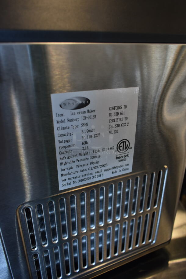 BRAND NEW SCRATCH AND DENT! Whynter ICM-201SB 2.1 Quart Countertop Automatic Ice Cream Maker. 115 Volts, 1 Phase. Tested and Working! - Image 8 of 8