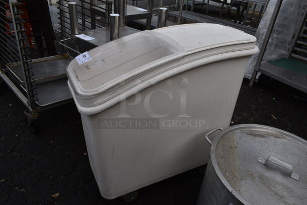White Poly Ingredient Bin w/ Lid on Commercial Casters. - Image 2 of 3
