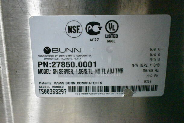 2016 Bunn DUAL SH DBC Stainless Steel Commercial Dual Coffee Machine w/ Hot Water Dispenser, 2 Satellite Servers and 2 Metal Brew Baskets. 120/208-240 Volts, 1 Phase. - Image 11 of 12