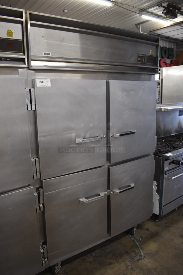 Victory Stainless Steel Commercial 4 Half Size Door Reach In Cooler w/ Poly Coated Racks on Commercial Casters. 52x36x84. Tested and Powers On But Does Not Get Cold - Image 4 of 8