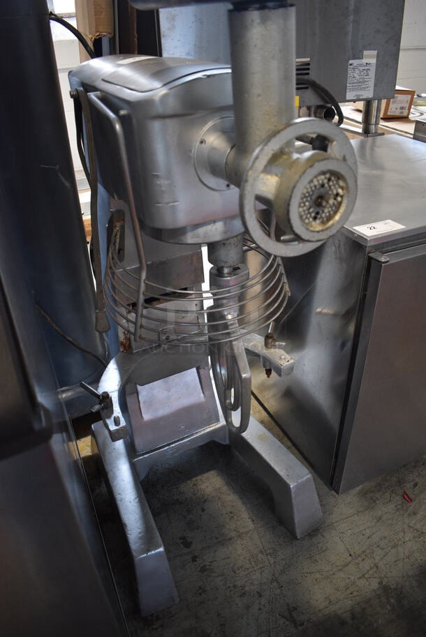 Model SM-30 Metal Commercial Floor Style 30 Quart Planetary Dough Mixer w/ Bowl Guard, Paddle Attachment, Meat Grinder, Tray and Pusher. 110 Volts, 1 Phase. 24x30x55. Tested and Powers On But Parts Do Not Move - Image 7 of 8
