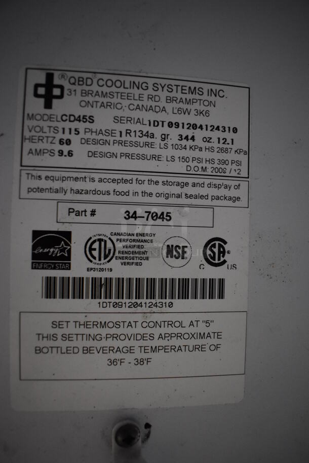 QBD CD45S Metal Commercial 2 Door Reach In Cooler Merchandiser w/ Poly Coated Racks. 115 Volts, 1 Phase. 52x29x79. Tested and Working! - Image 4 of 9