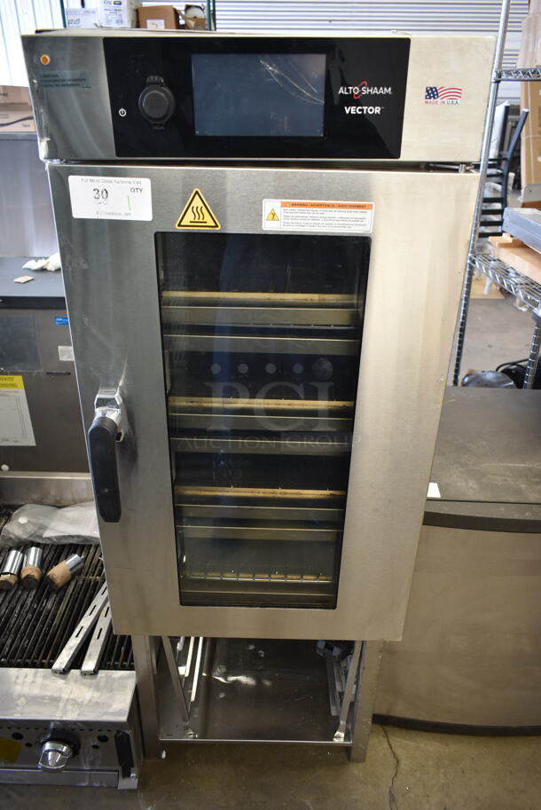 2019 Alto Shaam VMC H4H Stainless Steel Commercial Electric Powered Half-Size Vector H Multi Cook Oven on Stand. 208-240 Volts, 3 Phase. 