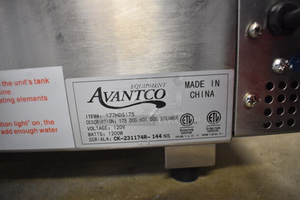 BRAND NEW SCRATCH AND DENT! 2023 Avantco 177HDS175 Stainless Steel Commercial Countertop 175 Dog / 40 Bun Hot Dog Steamer. 120 Volts, 1 Phase. Tested and Does Not Power On - Image 8 of 8