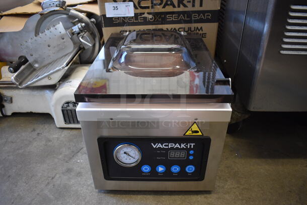 BRAND NEW IN BOX! Vacpak-it Model C13F Stainless Steel Commercial Countertop Vacuum Sealer. 120 Volts, 1 Phase. 13x19x13. Tested and Working!
