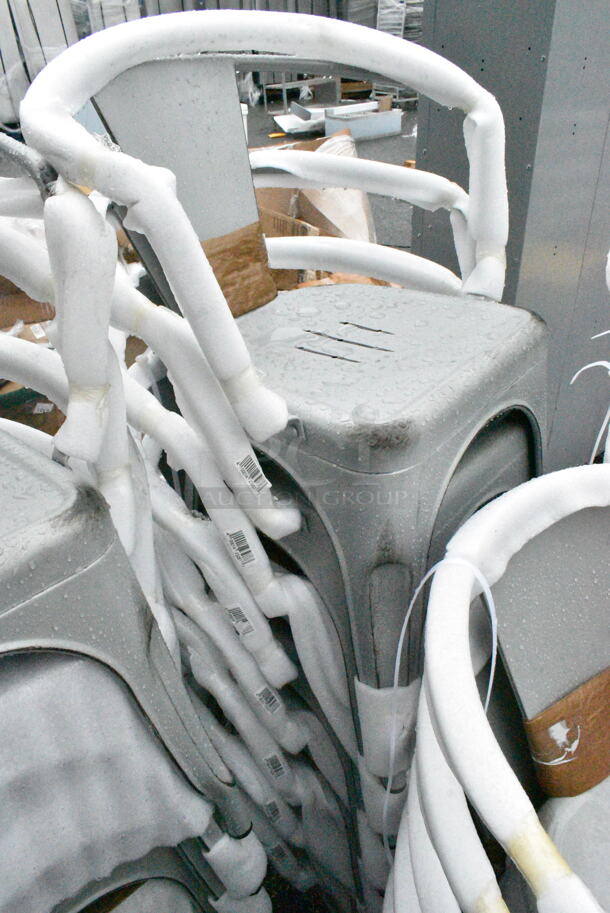 24 BRAND NEW SCRATCH AND DENT! Lancaster Table & Seating 164CMARMSLD Alloy Series Distressed Nickel Gray Outdoor Arm Chair. 24 Times Your Bid!  - Image 5 of 7