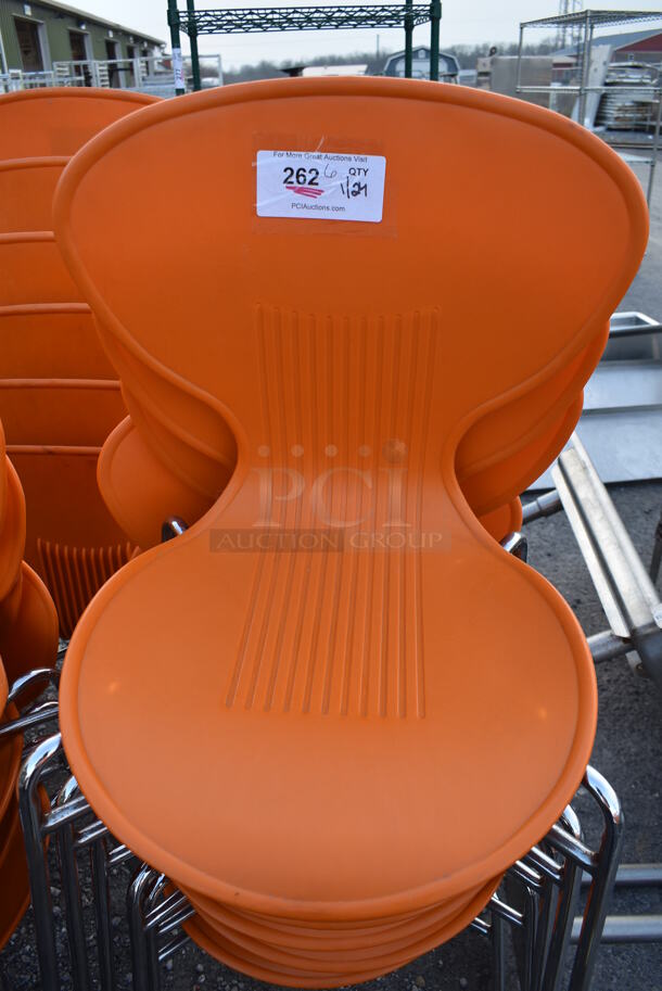 6 Dining Chairs w/ Orange Seat on Metal Legs. 20x20x32. 6 Times Your Bid! - Image 3 of 3
