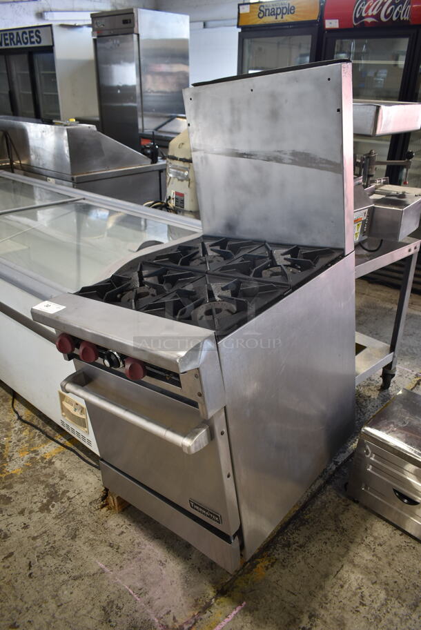 Thermatek Stainless Steel Commercial Natural Gas Powered 4 Burner Range w/ Oven and Back Splash. Missing 2 Legs. - Image 2 of 9
