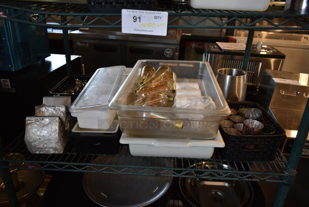 ALL ONE MONEY! Four Tier Lot of Various Items Including Poly Bins and Ceramic Plates. Does Not Include Shelving Unit.  - Image 4 of 8