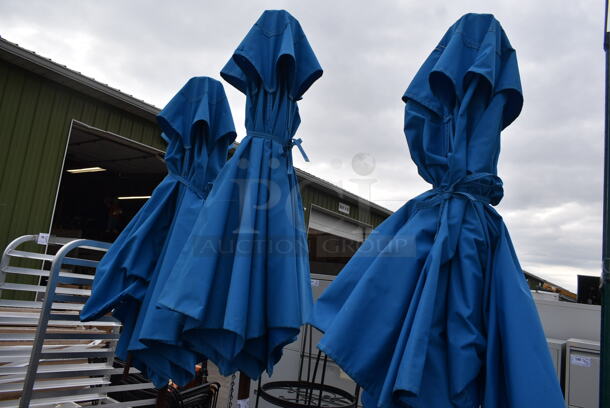 3 Blue Patio Umbrellas on Stands. 3 Times Your Bid! - Image 4 of 5