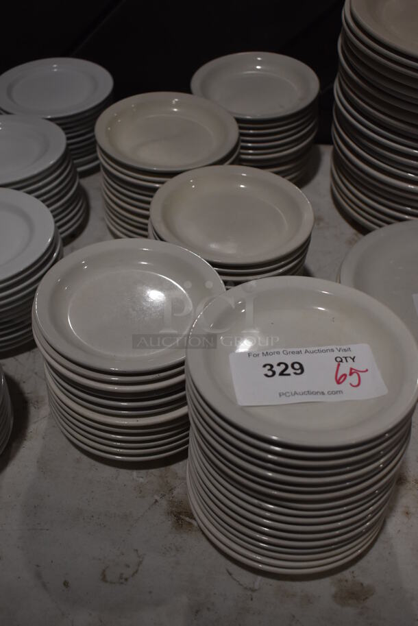 65 White Ceramic Plates. 6.5x6.5x1. 65 Times Your Bid!