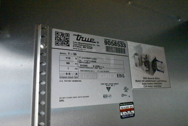 2017 True T-35 Stainless Steel Commercial 2 Door Reach In Cooler w/ Poly Coated Racks on Commercial Casters. 115 Volts, 1 Phase. Tested and Working! - Image 8 of 8