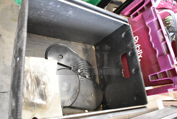 ALL ONE MONEY! Lot of Approximately 10 Items Including Luxus Hot Beverage Holder Dispenser, Commercial Casters, Metal Fry Baskets, Speedwell, Box of Brandy Snifter Glasses. Does Not Include Table.  - Image 8 of 10