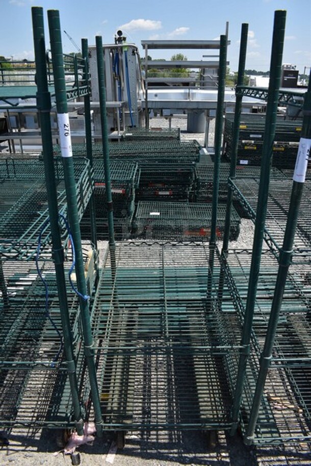 Metro Green 2 Tier Wire Shelving Unit on Commercial Casters. BUYER MUST DISMANTLE. PCI CANNOT DISMANTLE FOR SHIPPING. PLEASE CONSIDER FREIGHT CHARGES. 30x21x58