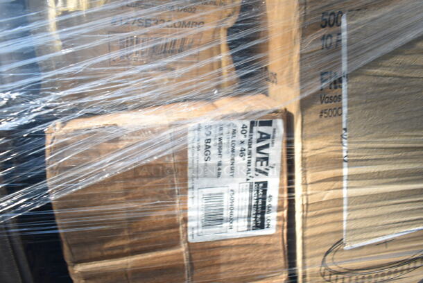 PALLET LOT of 31 BRAND NEW Boxes Including 966UPWIDEKFT-500 OneUp by Choice Kraft 2-Ply Wide Interfold 6 1/2" x 8 1/2" Dispenser Napkin - 6000/Case, 127SB32COMBO Choice 32 oz. Clear Plastic Salad Bowl with Lid - 150/Case, 347TCL9 Choice 9 oz. Clear Disposable Plastic Tumbler - 500/Case, 130BKFKSH Choice Black Heavy Weight Wrapped Plastic Cutlery Pack - 500/Case, 347SLWG8 Visions 8 oz. Heavy Weight Clear Plastic Stemless Wine Glass - 64/Case, 127RDTFLBULK Choice Microwavable Translucent Customizable Recessed Fit Deli Lid - 500/Case, 500LFLAT32 Choice Clear Plastic Flat Lid with Straw Slot - 32 oz. - 500/Case, 5014046XXH Lavex Pro 45 Gallon 3 Mil 40" x 46" Low Density Heavy-Duty Industrial Contractor Black Trash Bag / Can Liner - 50/Case, 394325M Noble NexGen Powder-Free Disposable Blue Hybrid 3 Mil Thick Gloves - Medium - 1000/Case, 500TO993C3 Choice 9" x 9" x 3" Microwaveable 3-Compartment Black / Clear Plastic Hinged Container - 100/Case, 395OP EcoChoice Compostable Sugarcane / Bagasse 10" x 12 1/2" Oval Platter - 500/Case, 500CFT White Premium C-Fold Towel - 2200/Case, 128HD16COMBO Choice Heavy Duty 16 oz. Microwavable Translucent Plastic Deli Container and Lid Combo Pack - 240/Case, 2 Box 760PCC07W Choice 7 oz. White Poly Paper Cold Cup - 2000/Case, 128HD8COMBO Choice Heavy Duty 8 oz. Microwavable Translucent Plastic Deli Container and Lid Combo Pack - 240/Case, 128HD16COMBO ChoiceHD 16 oz. Microwavable Translucent Plastic Deli Container and Lid Combo Pack - 240/Case, 500LDOMEW Choice 9 oz., 12 oz., 16 oz., 20 oz., 24 oz. Clear PET Dome Lid with 2" Hole - 1000/Case, 500TW7 Choice 7 oz. Translucent Thin Wall Plastic Cold Cup - 2500/Case. 31 Times Your Bid!  - Image 9 of 12