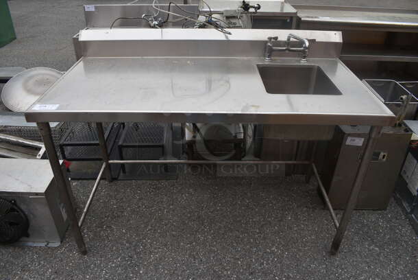 Stainless Steel Commercial Counter w/ Sink Bay, Faucet, Handles and Backsplash. 60x30x42