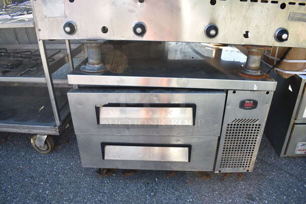 Rankin Delux GR-48 Stainless Steel Commercial Countertop Natural Gas Powered Flat Top Griddle on Turbo Air TCBE-36SDR 2 Drawer Chef Base. 115 Volts, 1 Phase. Cannot Test Due To Cut Power Cord - Image 2 of 8
