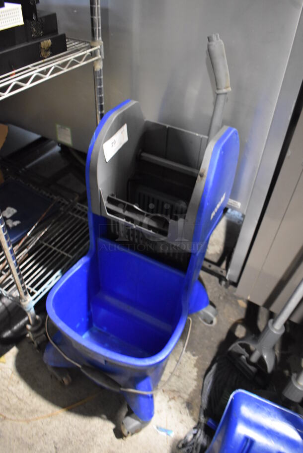 Blue Poly Mop Bucket w/ Wringing Attachment on Commercial Casters. 15x22x40 - Image 3 of 4