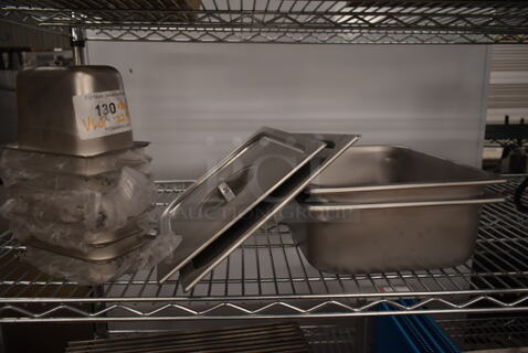 BRAND NEW SCRATCH AND DENT! Lot of Various Items Including Stainless Steel Drop In Bins; 4070949 1/9 and 1/2 Sizes and Two 1/2 Size Lids. 