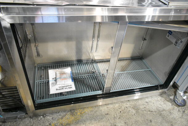 BRAND NEW SCRATCH AND DENT! 2024 Avantco 178UBB60SGTS 60" Stainless Steel Underbar Height Narrow Sliding Glass Door Back Bar Refrigerator with Galvanized Top and LED Lighting. Missing Doors. 115 Volts, 1 Phase. Cannot Test Due To Missing Power Components - Image 4 of 8