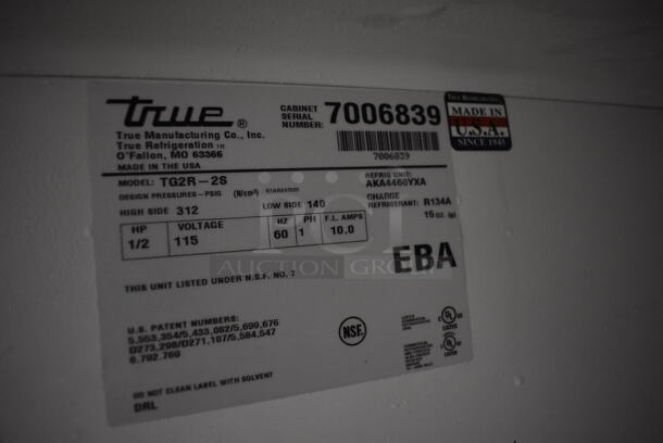2011 True TG2R-2S Stainless Steel Commercial Double Door Reach In Cooler w/ Poly Coated Racks on Commercial Casters. 115 Volts, 1 Phase. 51x34x82. Tested and Working! - Image 3 of 6