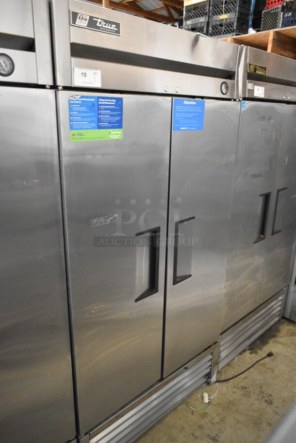 2017 True T-35 Stainless Steel Commercial 2 Door Reach In Cooler w/ Poly Coated Racks. 115 Volts, 1 Phase. Tested and Working! - Image 1 of 9