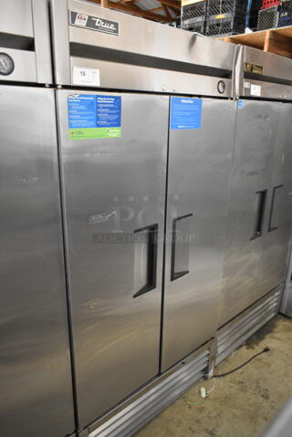 2017 True T-35 Stainless Steel Commercial 2 Door Reach In Cooler w/ Poly Coated Racks. 115 Volts, 1 Phase. Tested and Working!