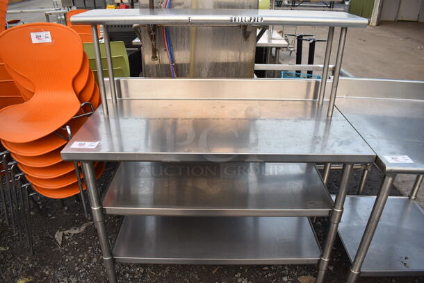 Stainless Steel Commercial Table w/ Back Splash, Over Shelf and 2 Metal Under Shelves. 48x24x53