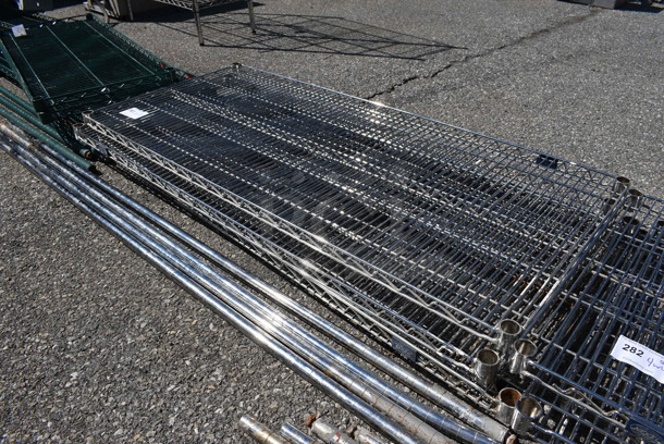 ALL ONE MONEY! Lot of 4 Nexel Chrome Finish Shelves and 4 Poles! 54x24x1.5, 74