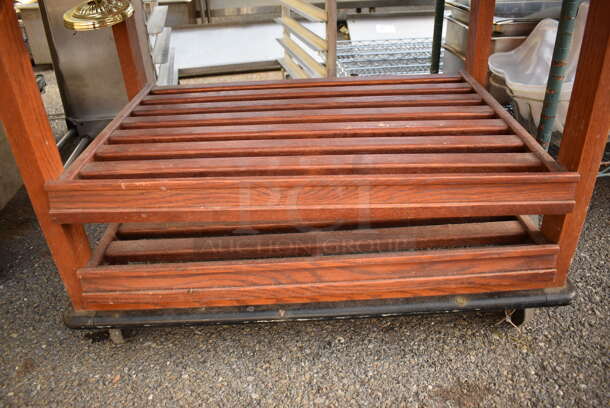 Wood Pattern 4 Tier Rack on Casters w/ Tiffany Style Lamp and Basket. 31.5x29x56 - Image 3 of 6