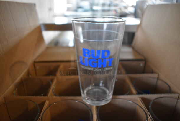 24 BRAND NEW IN BOX! Boelter Bud Light Mixing Glasses. 3.5x3.5x6. 24 Times Your Bid!
