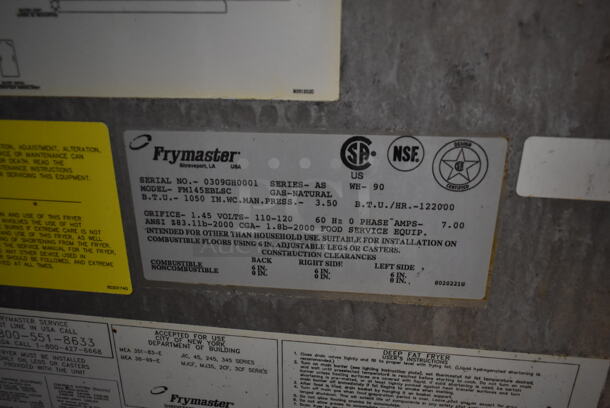 Frymaster FM145EBLSC Stainless Steel Commercial Natural Gas Powered Single Bay Deep Fat Fryer w/ Left Side Dumping Warming Station. 122,000 BTU. - Image 7 of 9