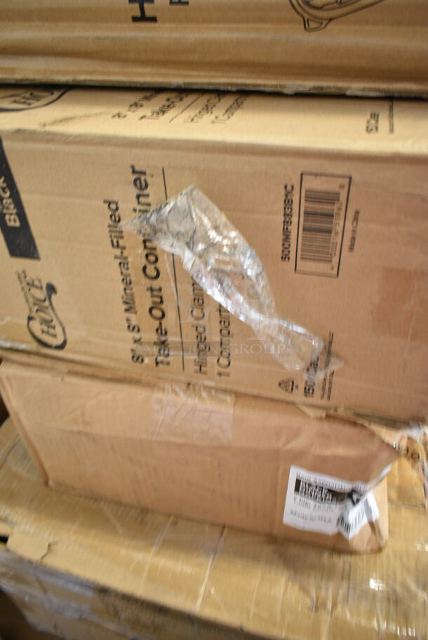 PALLET LOT of 27 BRAND NEW Boxes Including 130BKFSH Visions Wrapped Black Heavy Weight Plastic Cutlery Pack with Knife, Fork, and Spoon - 500/Case, Bell Marque Napkins, 5008W Choice 8 oz. Tall White Poly Paper Hot Cup - 1000/Case, 496STRPQ8W American Louver Company Stratus White Plaque Diffuser with 8" Neck STR-PQ-8W, 511CBG1218YL San Jamar CBG121812YL Saf-T-Grip® 18" x 12" x 1/2" Yellow Cutting Board with Hook, 130HBKCUTFW Visions Individually Wrapped Black Heavy Weight Plastic Fork - 1000/Case, 500CMFB83181C Take Out Containers, 500TO963 Choice 9" x 6" x 3" Microwaveable 1-Compartment Black / Clear Plastic Hinged Container - 100/Case, 2 Box 407MT1826WH Choice 18" x 26" White Bakery Display / Market Tray, 500TW Choice 16 oz. Translucent Thin Wall Squat Plastic Cold Cup - 1000/Case, 247FP124BK Vigor 1/2 Size Black Polycarbonate Food Pan - 4" Deep, 407CBP4GY Choice Gray 4-Compartment Plastic Cutlery Box / Flatware Bin with Handles, Solo 626TS Clear Flat Lid with Straw Slot - 1000/Case, CCS1800.CL Fineline CCS1800 Platter Pleasers 18" Clear Scalloped Plastic Catering Tray - 36/Case, 50016C Coffee Cups Printed, 500CC24HD 24 oz. Plastic Cold Cup - 600/Case. 27 Times Your Bid! - Image 7 of 12