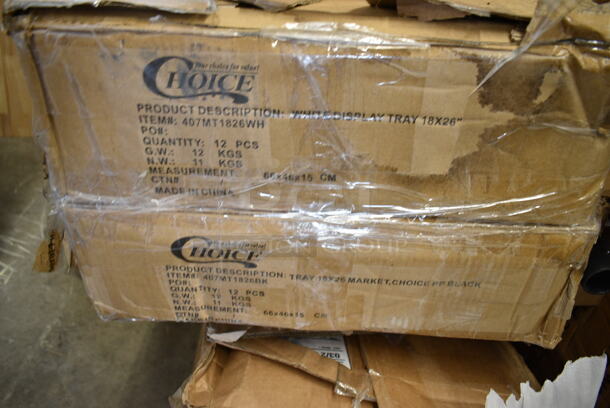 PALLET LOT of 27 BRAND NEW Boxes Including 130BKFSH Visions Wrapped Black Heavy Weight Plastic Cutlery Pack with Knife, Fork, and Spoon - 500/Case, Bell Marque Napkins, 5008W Choice 8 oz. Tall White Poly Paper Hot Cup - 1000/Case, 496STRPQ8W American Louver Company Stratus White Plaque Diffuser with 8" Neck STR-PQ-8W, 511CBG1218YL San Jamar CBG121812YL Saf-T-Grip® 18" x 12" x 1/2" Yellow Cutting Board with Hook, 130HBKCUTFW Visions Individually Wrapped Black Heavy Weight Plastic Fork - 1000/Case, 500CMFB83181C Take Out Containers, 500TO963 Choice 9" x 6" x 3" Microwaveable 1-Compartment Black / Clear Plastic Hinged Container - 100/Case, 2 Box 407MT1826WH Choice 18" x 26" White Bakery Display / Market Tray, 500TW Choice 16 oz. Translucent Thin Wall Squat Plastic Cold Cup - 1000/Case, 247FP124BK Vigor 1/2 Size Black Polycarbonate Food Pan - 4" Deep, 407CBP4GY Choice Gray 4-Compartment Plastic Cutlery Box / Flatware Bin with Handles, Solo 626TS Clear Flat Lid with Straw Slot - 1000/Case, CCS1800.CL Fineline CCS1800 Platter Pleasers 18" Clear Scalloped Plastic Catering Tray - 36/Case, 50016C Coffee Cups Printed, 500CC24HD 24 oz. Plastic Cold Cup - 600/Case. 27 Times Your Bid! - Image 9 of 12
