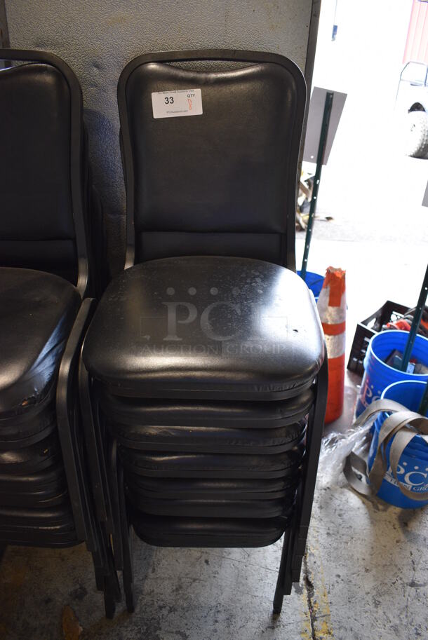 8 Black Metal Stackable Banquet Chairs w/ Black Cushions. 18x20x33. 8 Times Your Bid! - Image 1 of 4