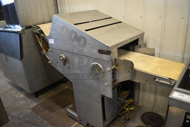Townsend 2000 Stainless Steel Commercial Floor Style Dough Sheeter on Commercial Casters. 125-250 Volts, 1 Phase. 80x29x54