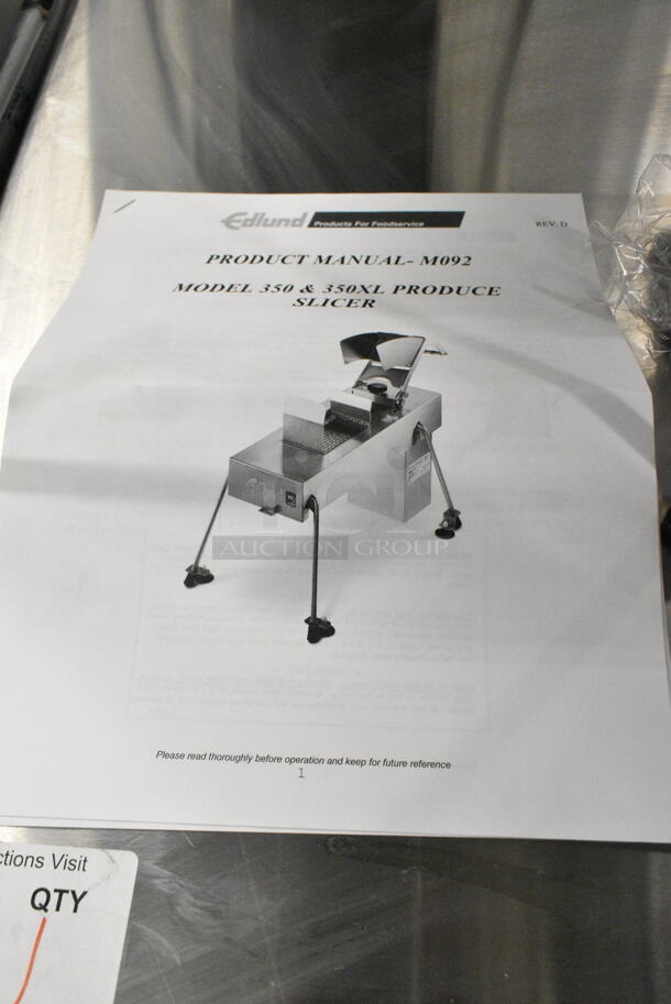 BRAND NEW SCRATCH AND DENT! Edlund 350 Electric Fruit and Vegetable Slicer. 115 Volts, 1 Phase.  - Image 7 of 10