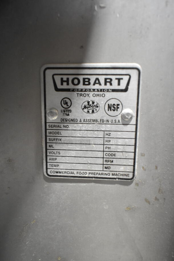2016 Hobart MG2032 Metal Commercial Floor Style Electric Powered Meat Mixer Grinder w/ Foot Pedal on Commercial Casters. 208 Volts, 3 Phase. Tested and Working! - Image 10 of 10