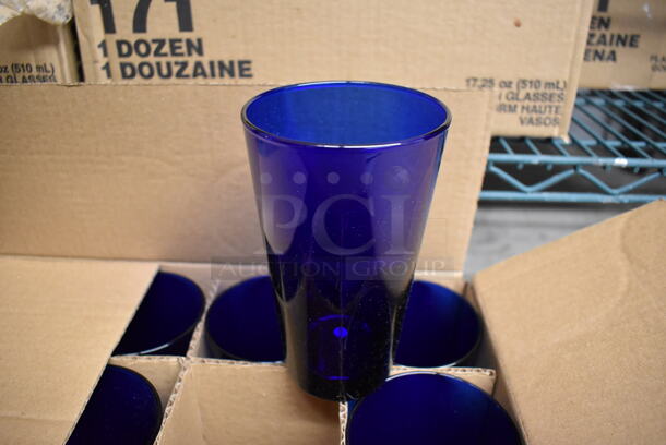 10 Boxes of 12 BRAND NEW Libbey 171 Blue Flare Cooler Beverage Glasses. 3.5x3.5x6. 10 Times Your Bid!